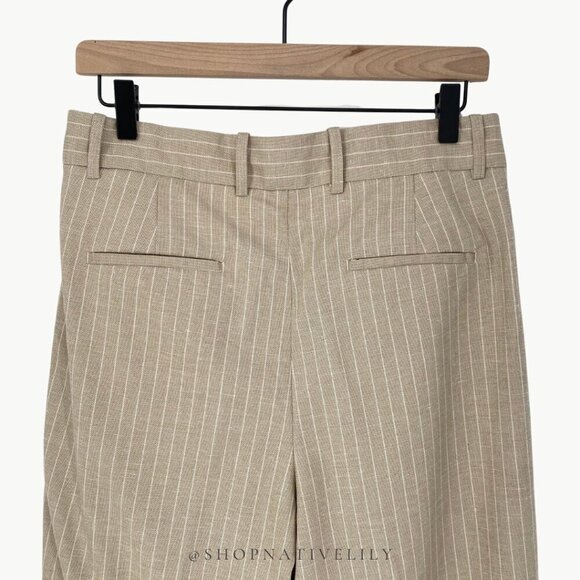 NWT Amour Vert Women’s Pleated Wide Leg Trouser | Sz 8 | Natural (Tan) Striped - Picture 9 of 15